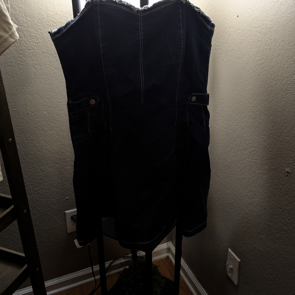Beginning Boutique Black Strapless Backless Denim Mini Dress